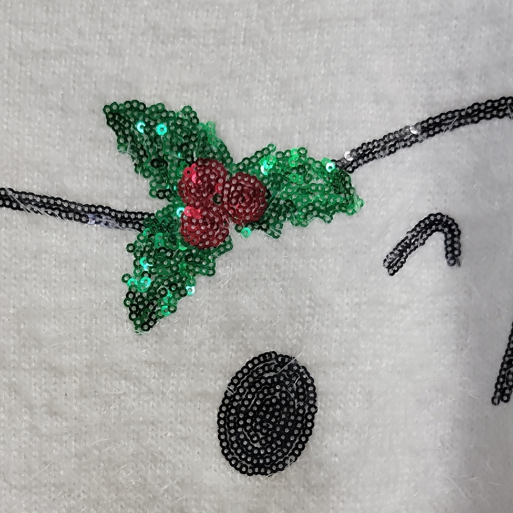 Holiday Time White Bear Sweater with Holly Accent - Picture 3 of 6